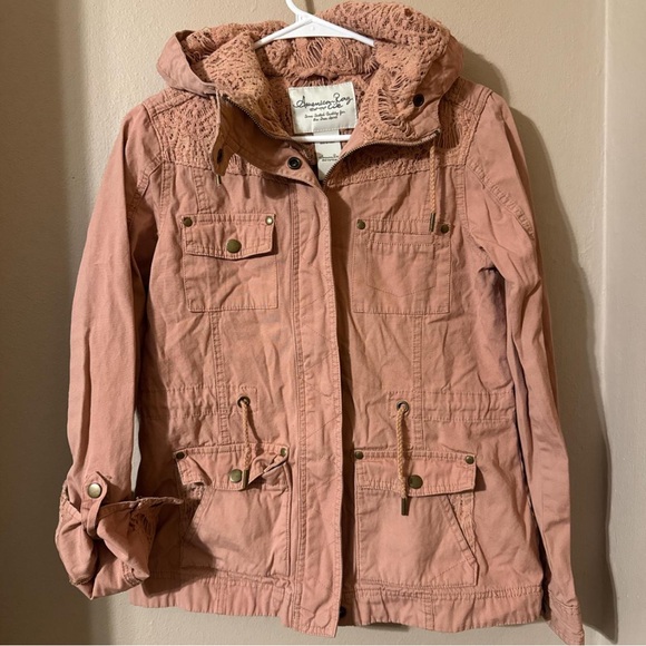 American Rag Jackets & Blazers - American Rag Blush Hooded Jacket with Lace Accents